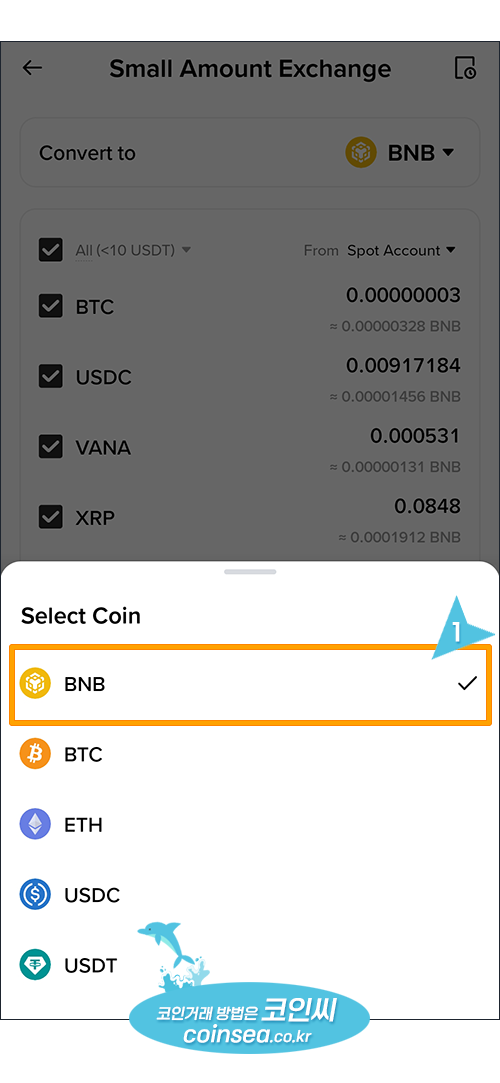 짜투리 소액자산을 BNB로 일괄 변환